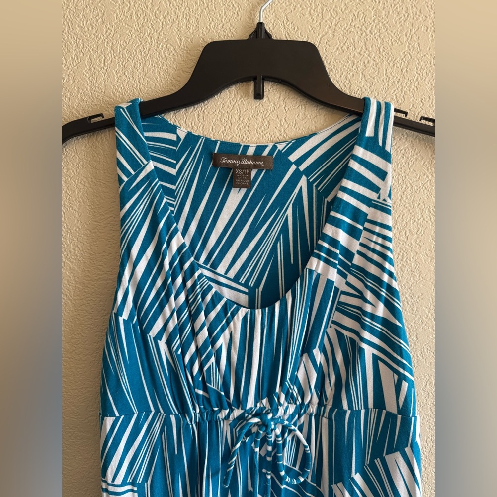 Tommy Bahama Women’s Sundress In Blue White Tropical Leaf Size XS Beach Resort - Picture 2 of 8